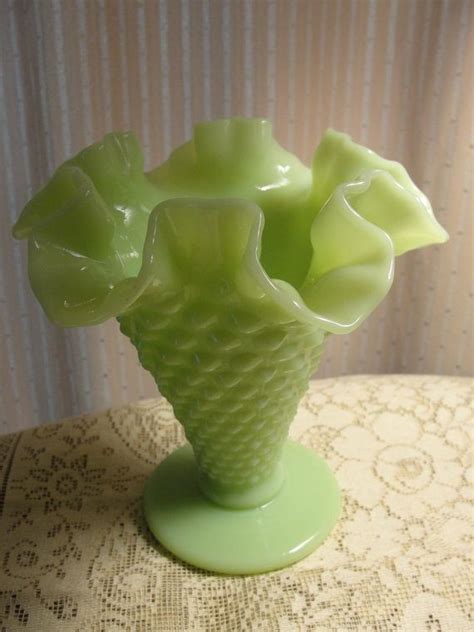 Fenton Milk Glass Green Hobnail Vase With By Grandmaspurdies 2999 Hobnail Vase Fenton Milk