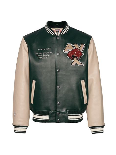 Buy AVIREX Men S Bisons Leather Varsity Jacket Hunter At 30 Off