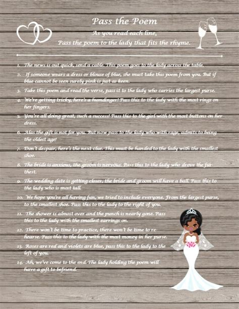 Pass The Poem Bridal Shower Game Etsy