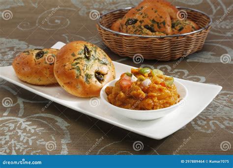 Pav Bhaji Or Mumbai Style Bhaji Pav Indian Spicy Food Stock Photo