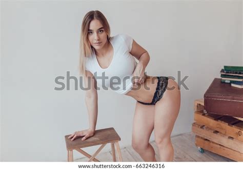 Sexy Blonde Woman White T Shirt Panties Stock Photo 663246316 Shutterstock