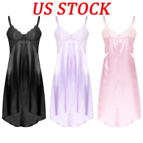 Men Crossdress Sissy Lingerie Underwear Satin Lace Sheer Sexy Nightwear Dress Ebay