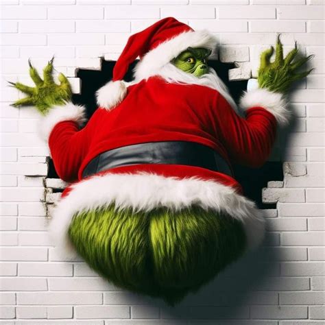 The Grinch Is Coming Out Of The Hole In The Wall With His Arms Outstretched