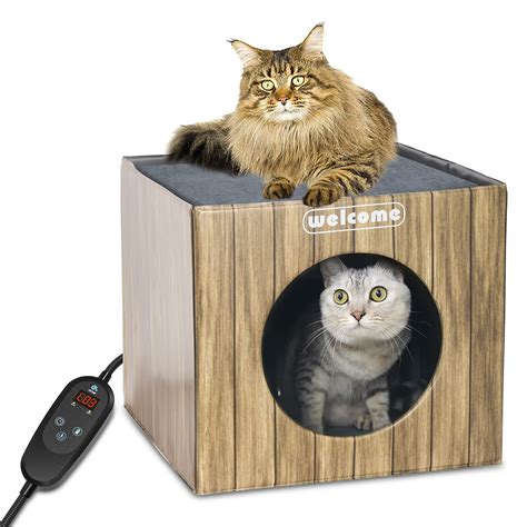 Heated Cat Houses for Outdoor Cats, PETNF Weatherproof Feral Cat House ...