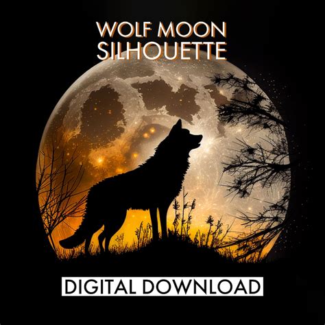 PRINTABLE Wolf Silhouette Full Moon V2 Wolf Wall Art Full Moon Wall Art ...