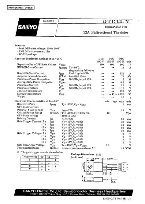 Dtc12g N Sanyo Semicon Device Thyristor Hoja De Datos Ficha Técnica