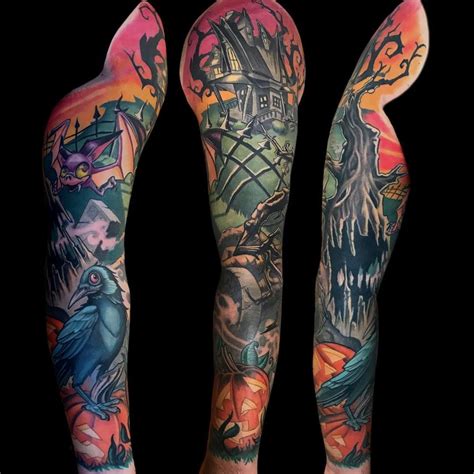 Halloween Sleeve By Daniel Farren Halloween Tattoos Sleeve Halloween