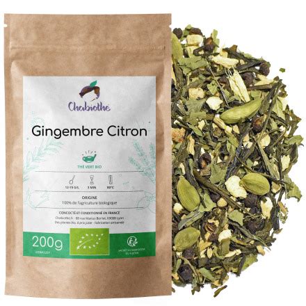 Thé vert Gingembre Citron Bio saveur acidulée sachet 200g ou 2 kg