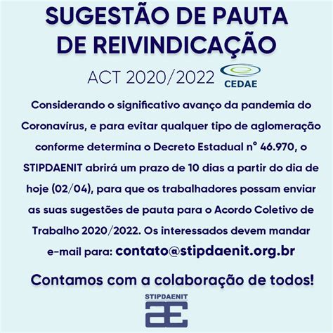 Envie Sua Sugest O De Pauta Para O Act Cedae Sindagua Rj