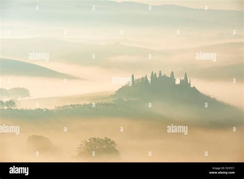 Podere Belvedere Farmhouse View Of The Orcia Valley At Sunrise In The