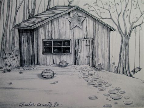 Black And White Country Farm Shed Original Design Fine Art Print