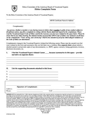 Fillable Online Ethics Complaint Form Abvenet Fax Email Print PdfFiller