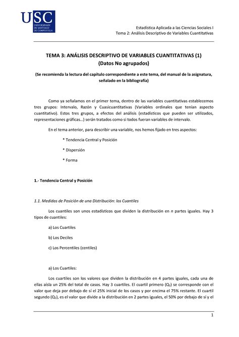 Tema 3 An Ãlisis Descrptivo de Variables Cuantitativas I Tema 2