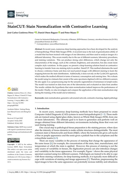 Pdf Staincut Stain Normalization With Contrastive Learning