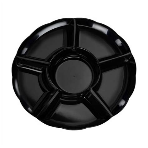 Black Big 6-Partition Round Disposable Plastic Trays (24 Trays), 24 ...