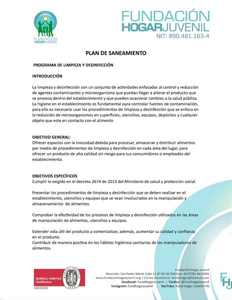 Plan De Saneamiento Basico Plan De Saneamiento Programa De Limpieza Y