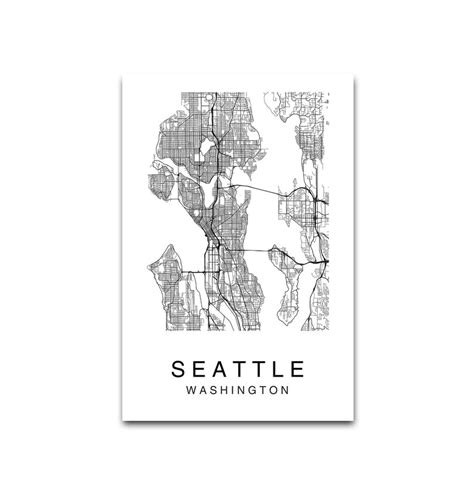 Seattle Map Seattle City Map Printable Map Art Map Print - Etsy