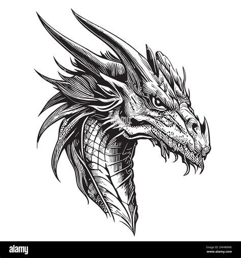 Portrait Of A Fantasy Dragon Sketch Vector Illustration Myths Stock