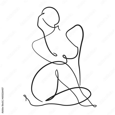 Abstract Nude Woman Body Line Art Drawing In Minimalist Fashion Style