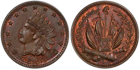 1863 Token F 79 351a Copper Indian Crossed Cannons Patriotic BN