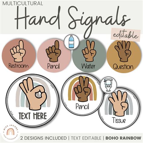 Hand Signals Posters Boho Rainbow Neutrals Classroom Theme Mjll