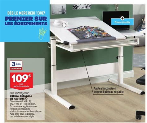 Promo Home Creation Living Bureau R Glable En Hauteur Chez Aldi