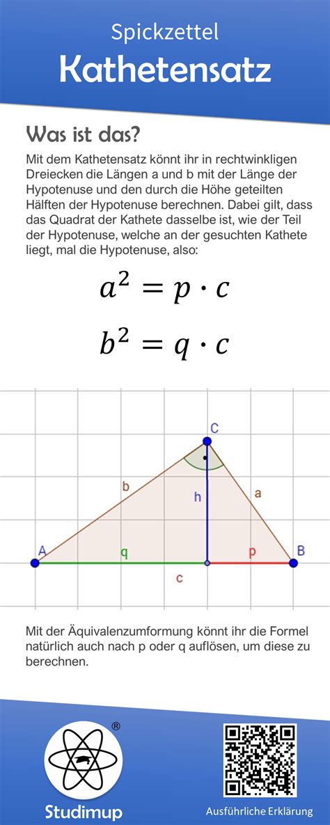 Kathetensatz Spickzettel Spickzettel Nachhilfe Mathe Mathematik Lernen