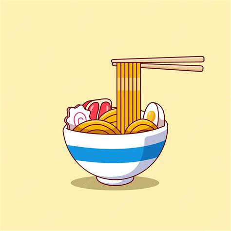 Premium Vector Cute Cartoon Ramen Noodles Topped With Boiled Meat And