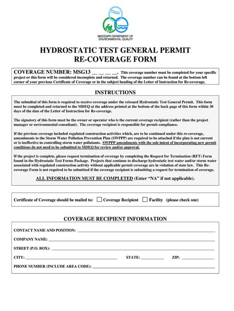 Fillable Online Deq State Ms Re Coverage Form Fax Email Print Pdffiller