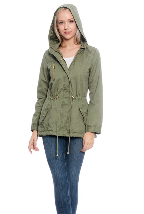 Women S Lightweight Cotton Jacket With Waist Drawstring And Hood