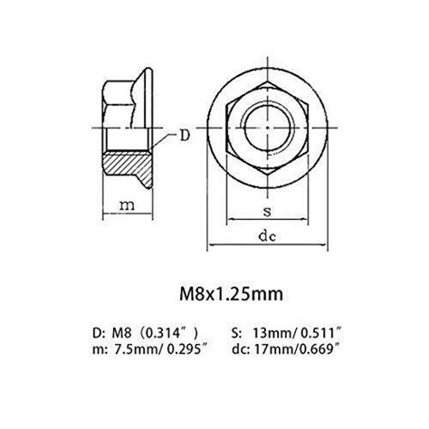 M8x1 25mm 304 Stainless Steel Flange Left Hand Thread Hex Nuts Lock