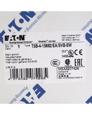 EATON T5B 4 15682 EA SVB SW 207426 Hauptschalter Spares4less Low