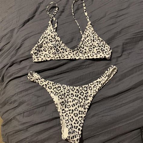 White Fox White Leopard Bikini Set Size Used Depop