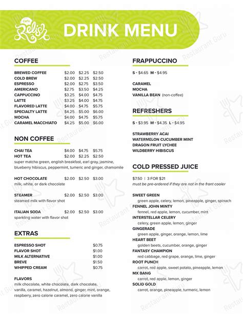 Menu At Cafe Relish Rochester