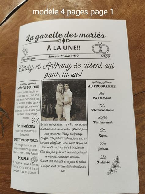 Gazette Pages Mariage Avec Impression Journal Etsy France Idee