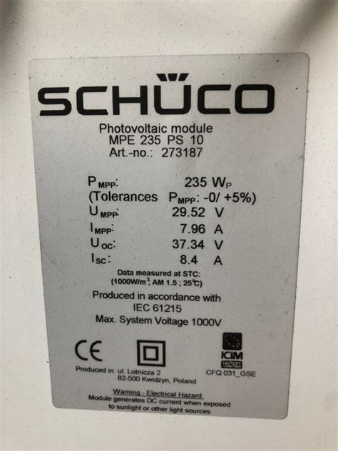 Solar Panel - Schüco - MPE 235 PS 10 - 235Wp - Poly - Secondsol