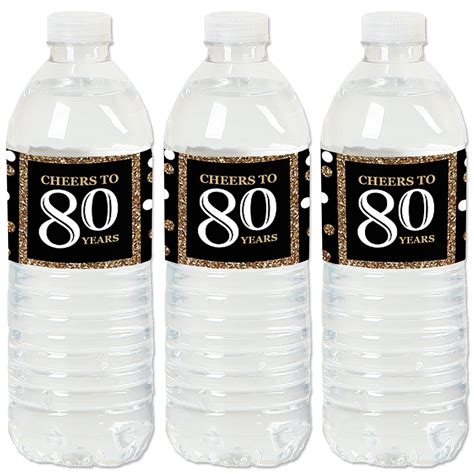 Adult 80th Birthday Gold Birthday Party Water Bottle Sticker Labels Set Of 20