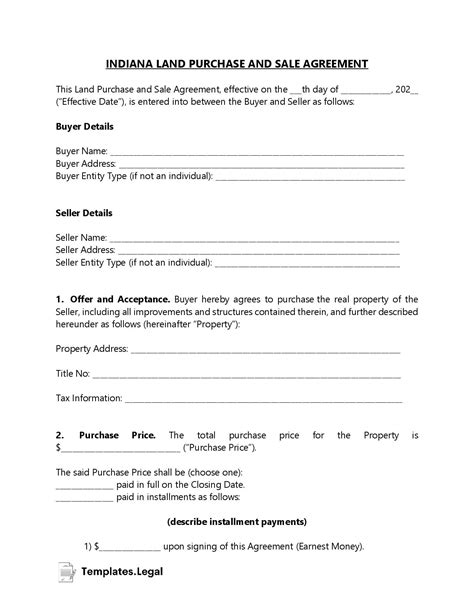 Indiana Purchase Agreement Templates Free Word Pdf Odt