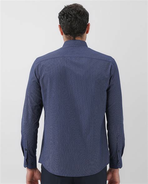 Riachuelo Camisa Social Masculina Tricoline Em Listras Azul