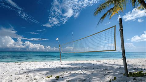 Volleyball Net On Tropical Beach Background Volleyball Beach Net