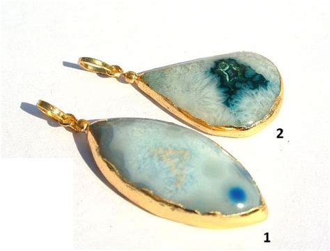 Kt Gold Electroplated Edge Light Blue Druzy Agate Slice Etsy Kt