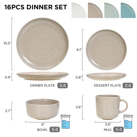 16 Pieces Stoneware Dinnerware Sets,Ceramic Dish Set Includes Plates ...