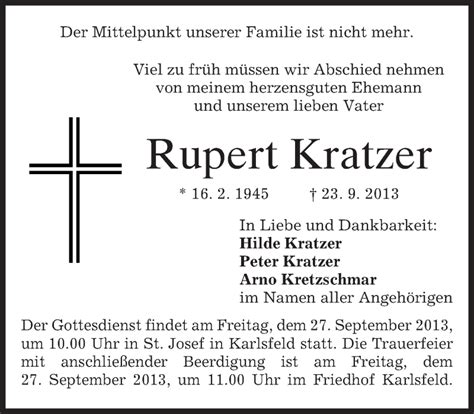 Traueranzeigen Von Rupert Kratzer Trauer Merkur De