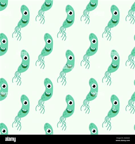 Seamless Pattern With Cute Cartoon Characters Virus Bacteria Microbe