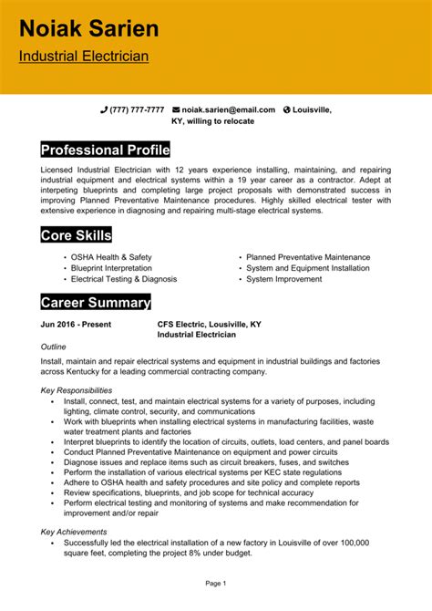 Industrial Electrician Resume Example Guide Get Top Jobs