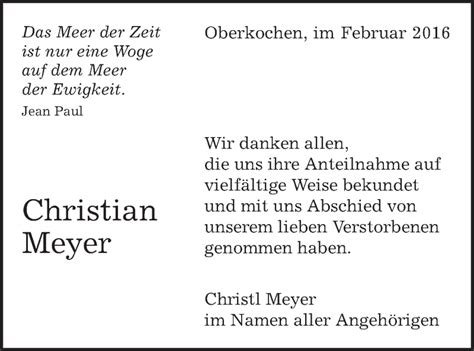 Traueranzeigen Von Christian Meyer OstalbTrauer