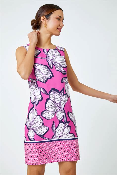 Roman Floral Border Print Shift Dress In Pink Female