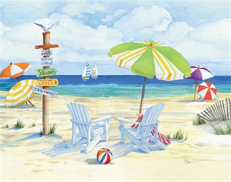 Paul Brent Beachside Chairs Keilrahmen Bild Leinwand Strand Sessel