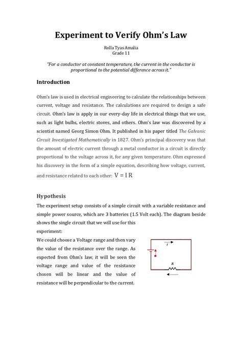 Experiment to verify ohm’s law