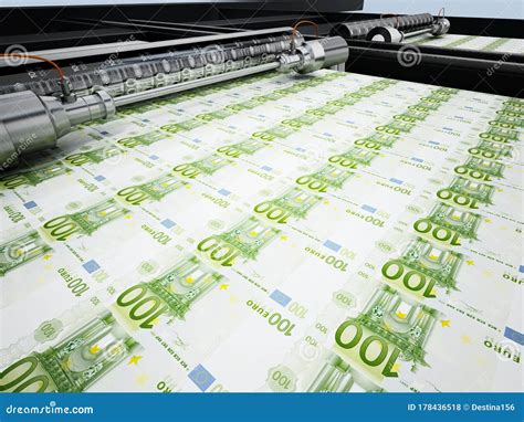 Money Printing Machine Printing 100 Euro Banknotes 3d Illustration